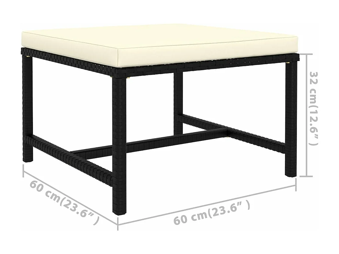 5 pcs conjunto lounge de jardim c/ almofadões vime PE preto