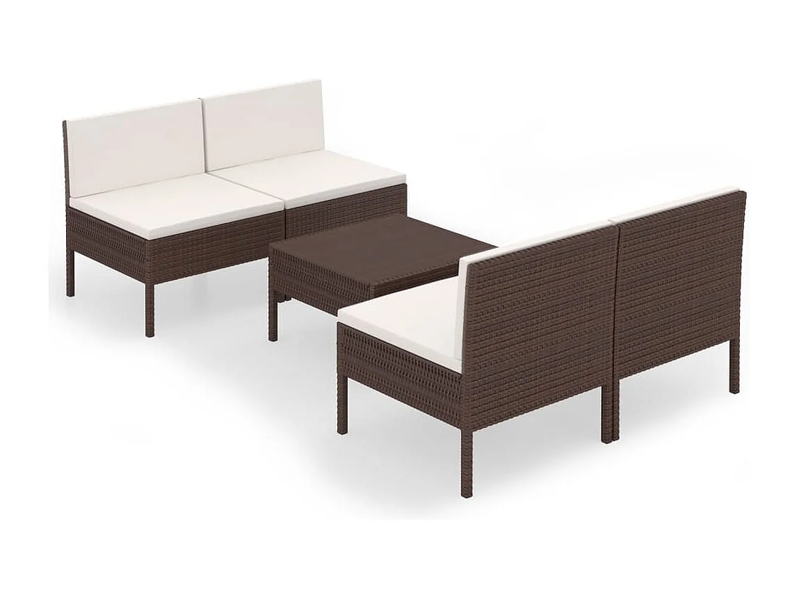 Salon de jardin 5 pcs avec coussins résine tressée marron