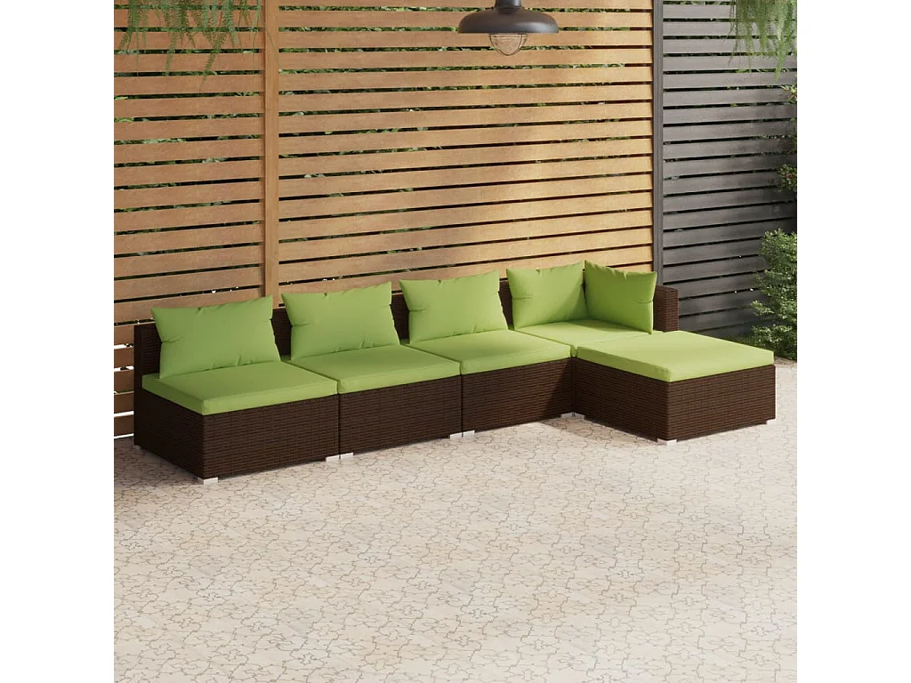 5-tlg. Garten-Lounge-Set mit Kissen Poly Rattan Braun