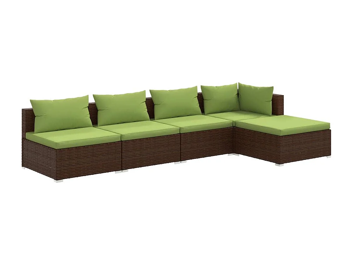 5-tlg. Garten-Lounge-Set mit Kissen Poly Rattan Braun