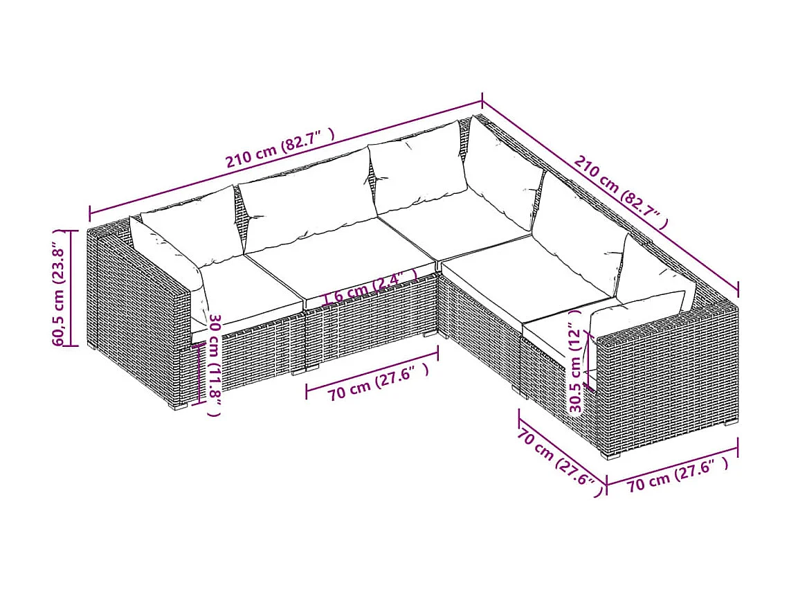 5-tlg. Garten-Lounge-Set mit Kissen Poly Rattan Braun