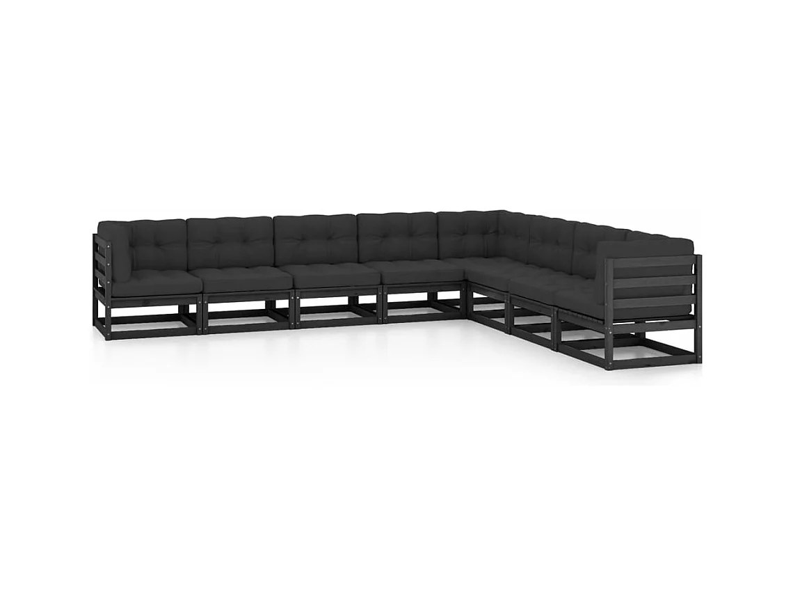 Set Divani da Giardino 8 pz con Cuscini Massello di Pino Nero