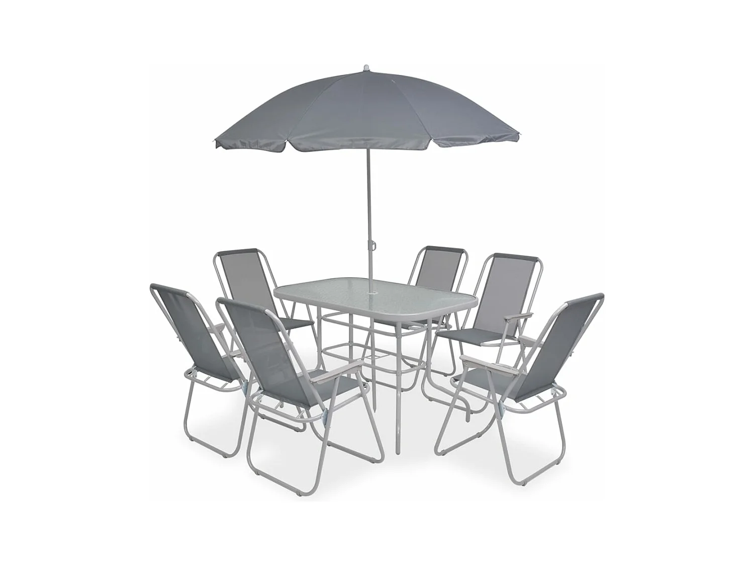 Set da Pranzo da Giardino 8 pz in Acciaio e Textilene Grigio