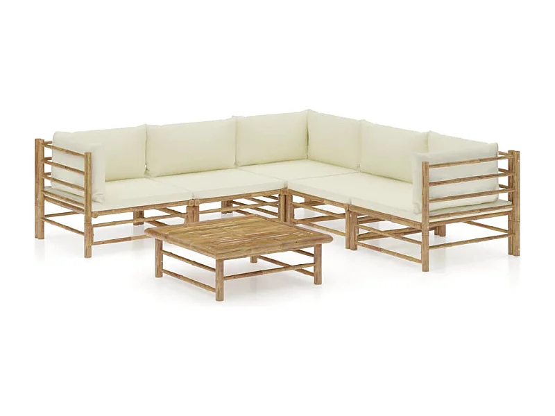 6-tlg. Garten-Lounge-Set mit Cremeweißen Kissen Bambus