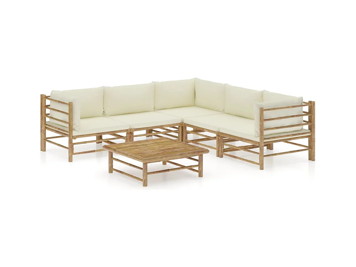 6-delige Loungeset met crèmewitte kussens bamboe