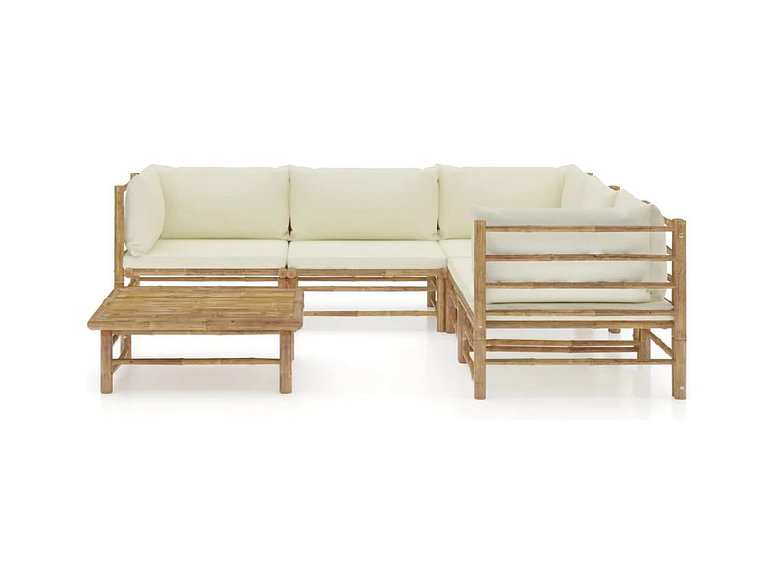 6-tlg. Garten-Lounge-Set mit Cremeweißen Kissen Bambus