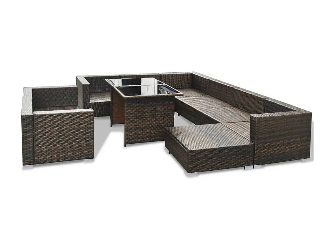 10-tlg. Garten-Lounge-Set mit Auflagen Poly Rattan Braun