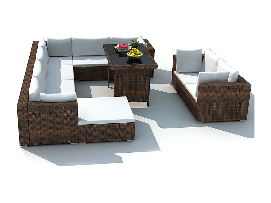 Salon de jardin 10 pcs avec coussins Résine tressée Marron