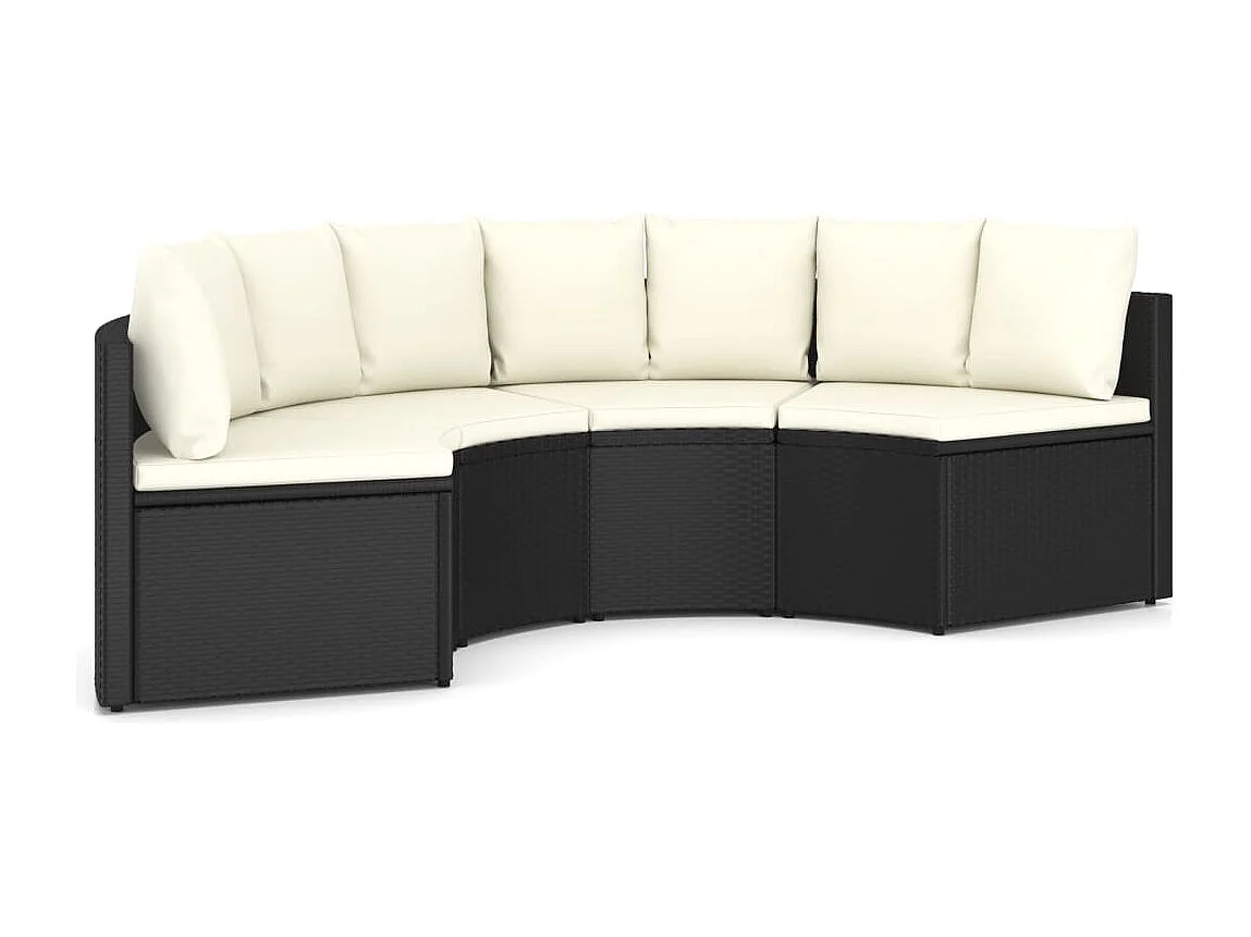 4-tlg. Garten-Sofagarnitur mit Auflagen Poly Rattan Schwarz