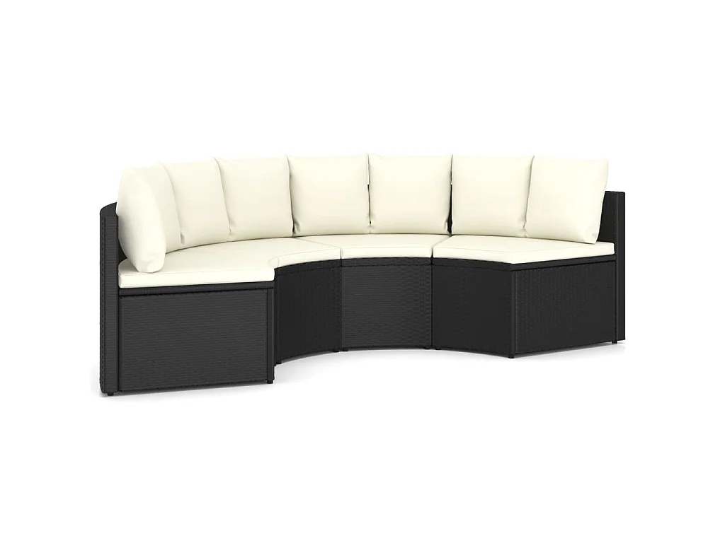 Salon de jardin 4 pcs avec coussins Résine tressée Noir