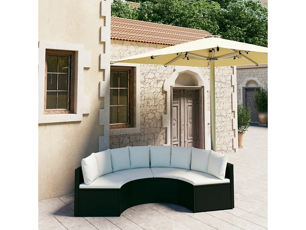 Salon de jardin 4 pcs avec coussins Résine tressée Noir