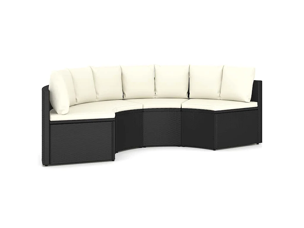 Salon de jardin 4 pcs avec coussins Résine tressée Noir