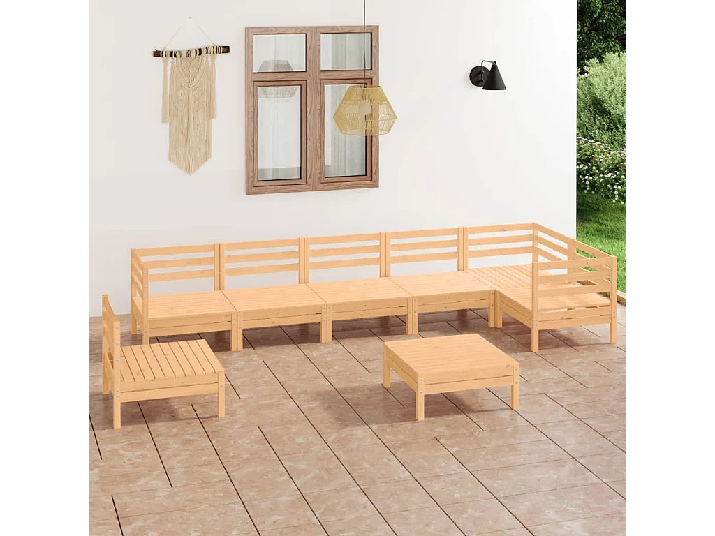 8-tlg. Garten-Lounge-Set Massivholz Kiefer