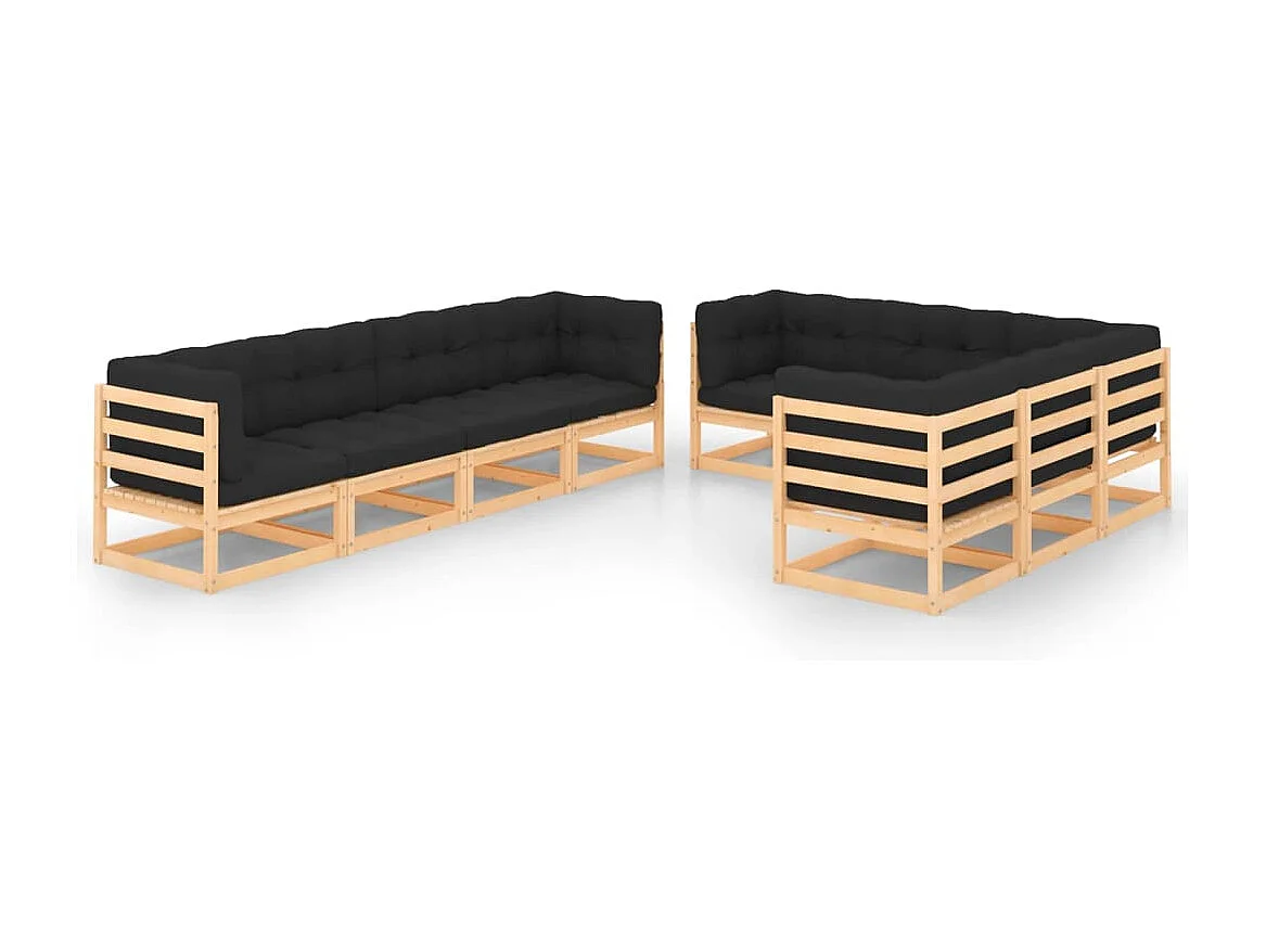 Salon de jardin 9 pcs avec coussins Bois de pin massif