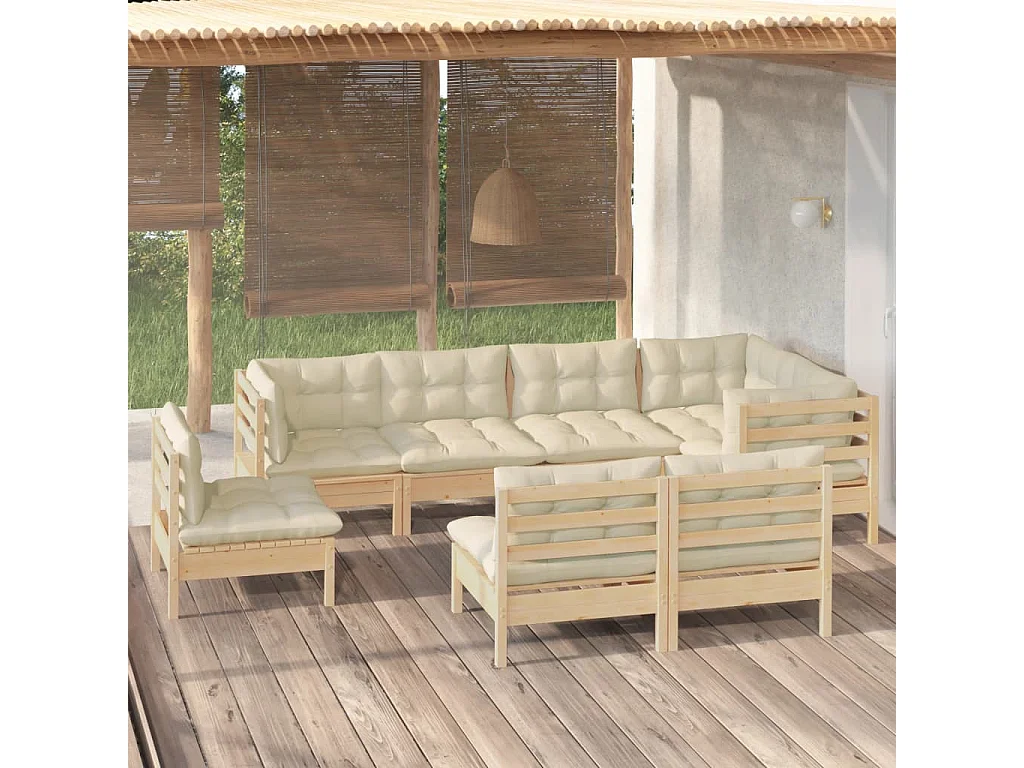 8-tlg. Garten-Lounge-Set mit Creme Kissen Massivholz Kiefer
