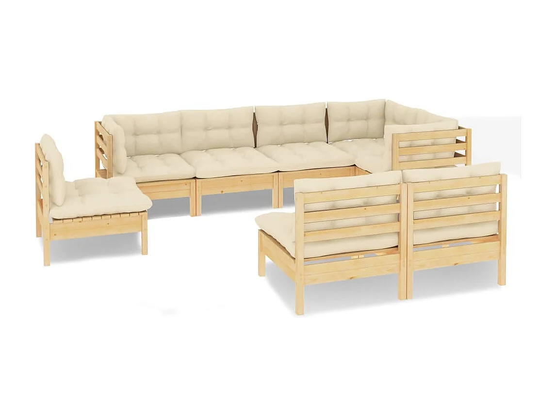 8-tlg. Garten-Lounge-Set mit Creme Kissen Massivholz Kiefer