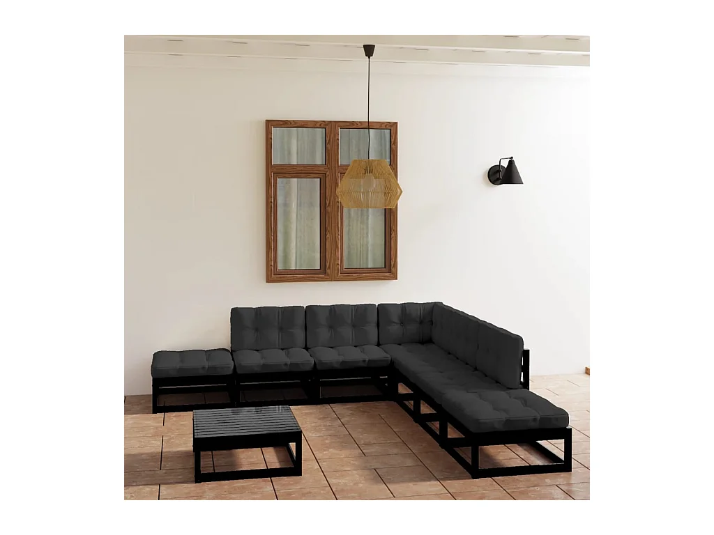 Set Divani da Giardino 8 pz con Cuscini Legno Massello di Pino