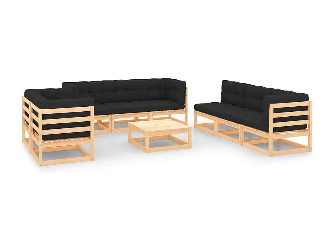 Salon de jardin 9 pcs avec coussins Bois de pin massif