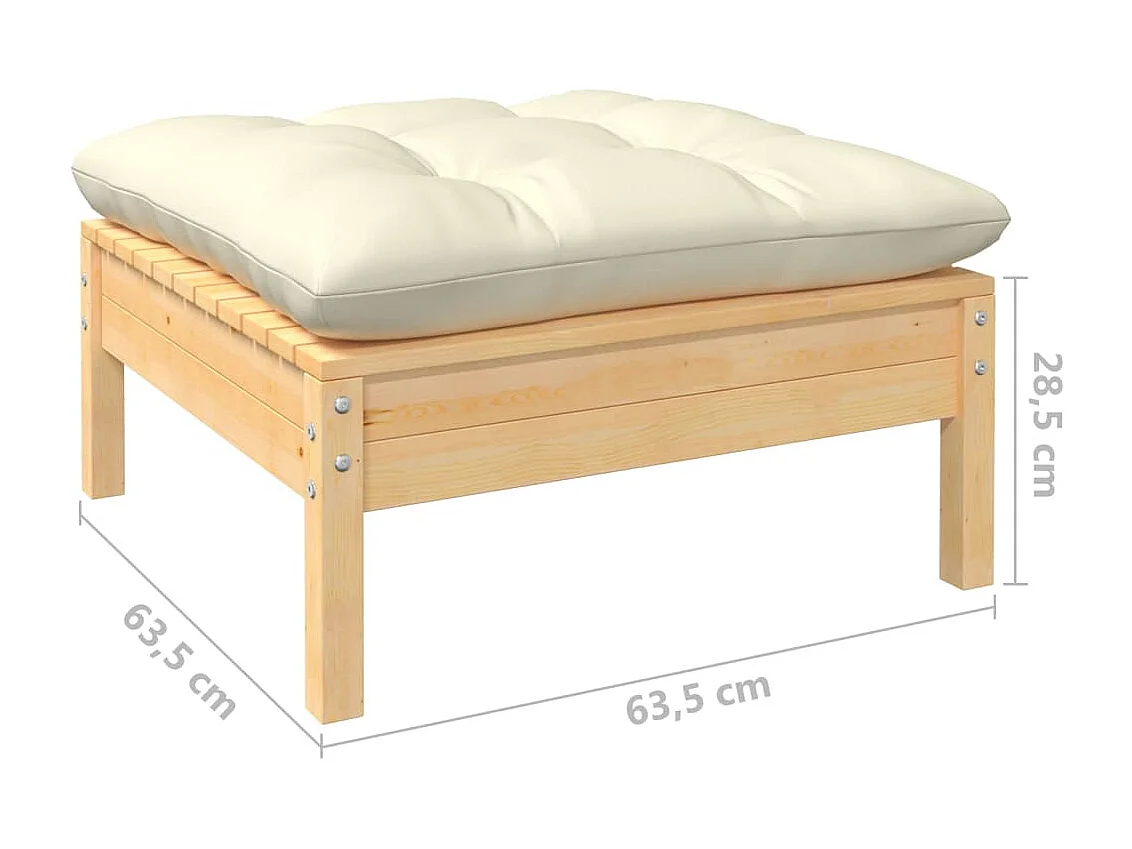 Set Salotto da Giardino 8 pz con Cuscini Crema in Legno di Pino