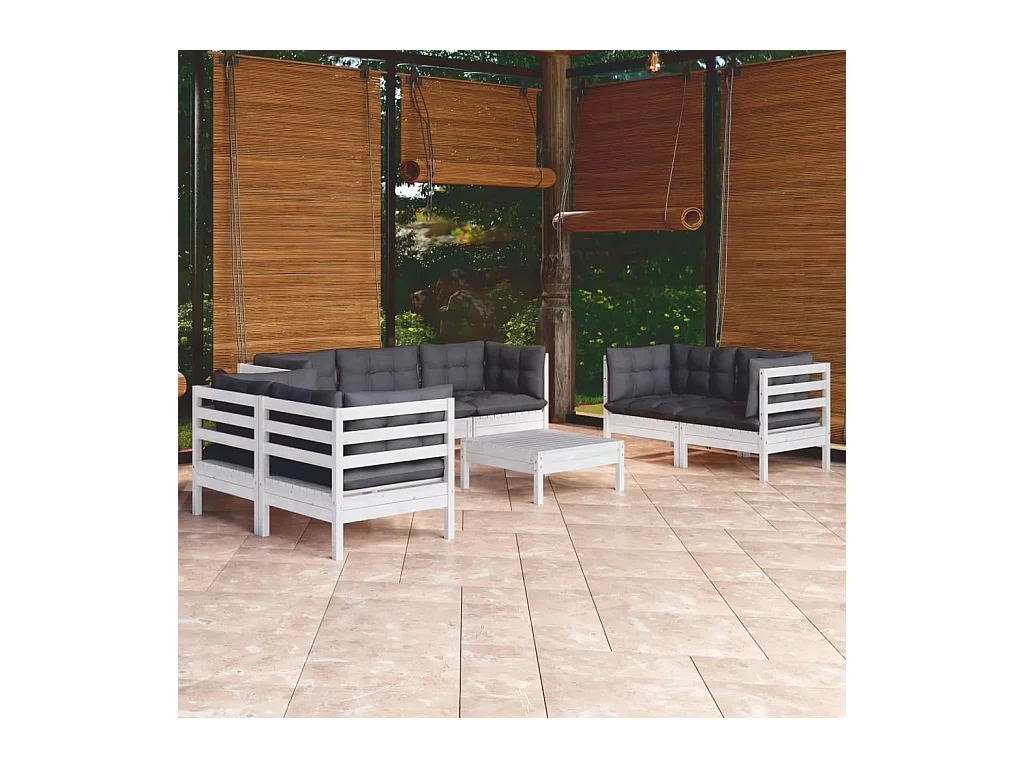 Salon de jardin 8 pcs avec coussins bois de pin massif