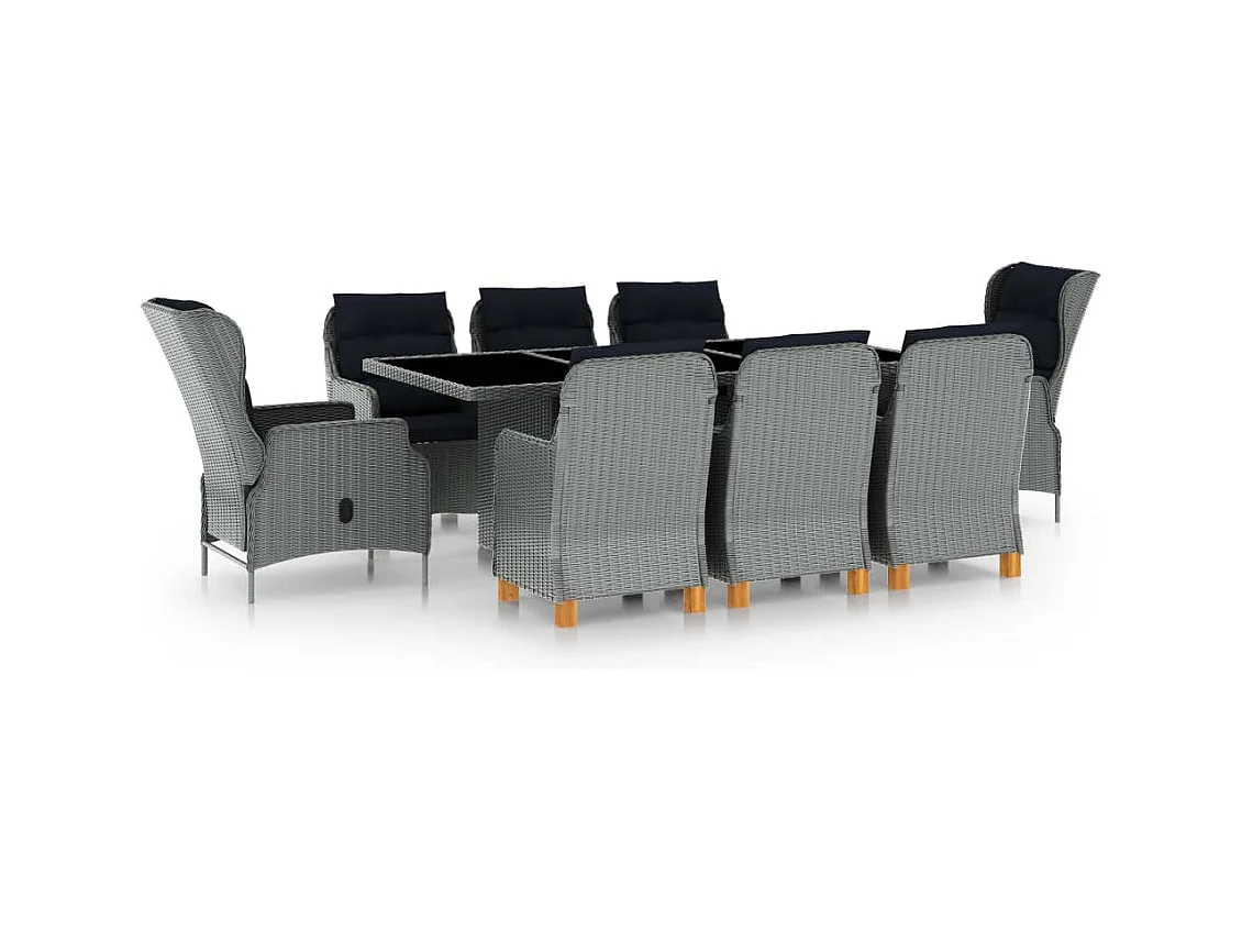 Ensemble à manger 9 pcs avec coussins résine tressée gris clair
