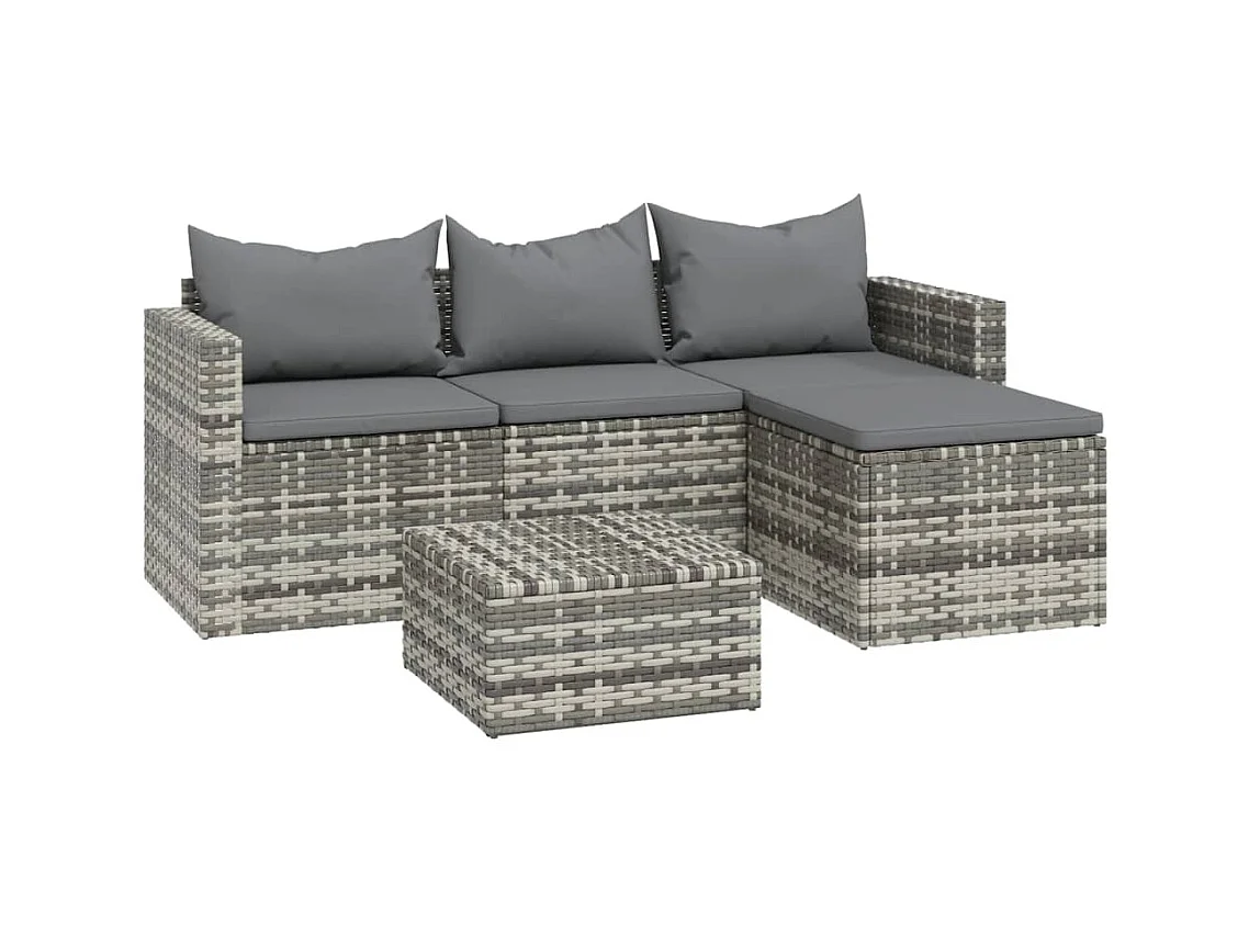 Salon de jardin 3 pcs avec coussins Gris Résine tressée