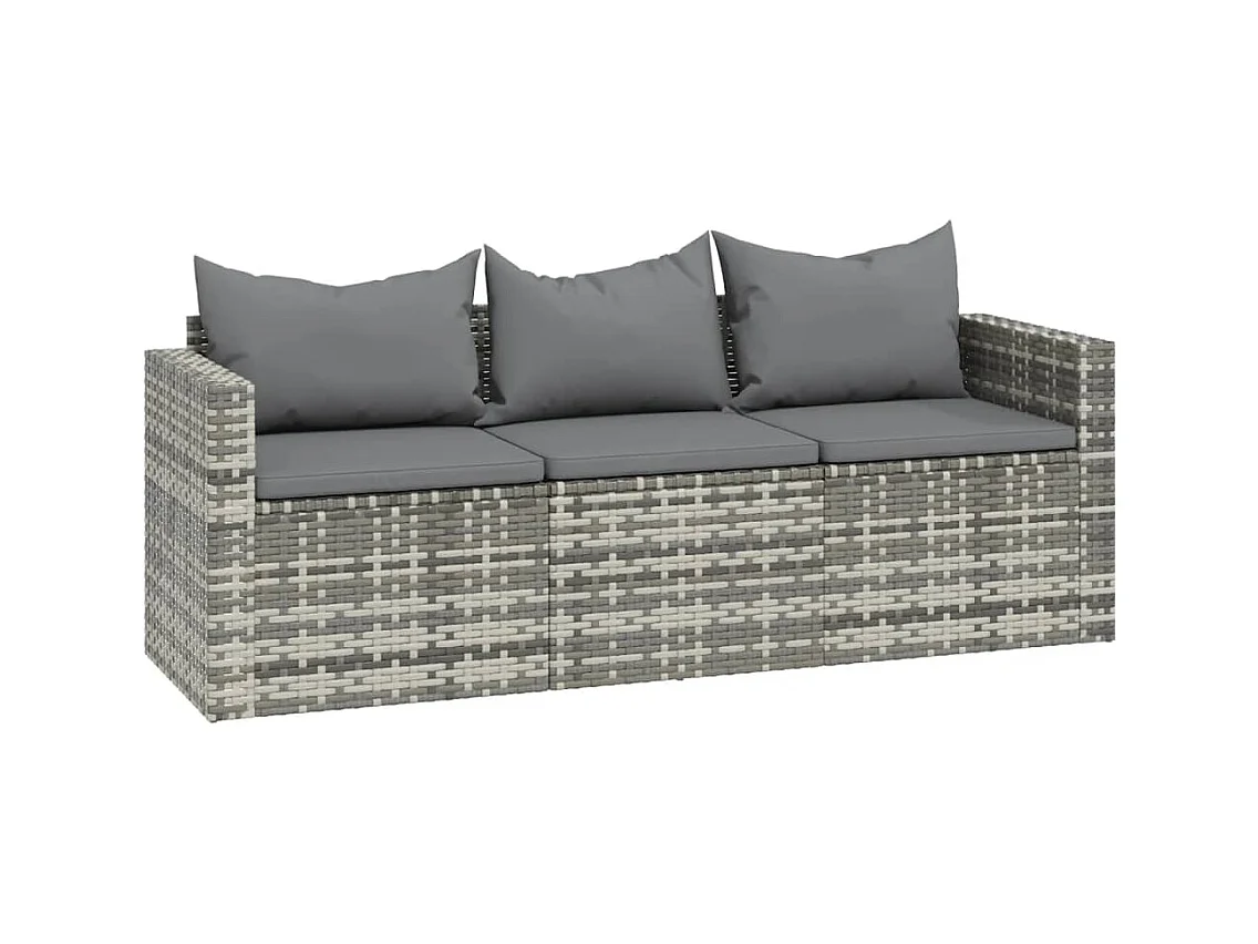 Salon de jardin 3 pcs avec coussins Gris Résine tressée