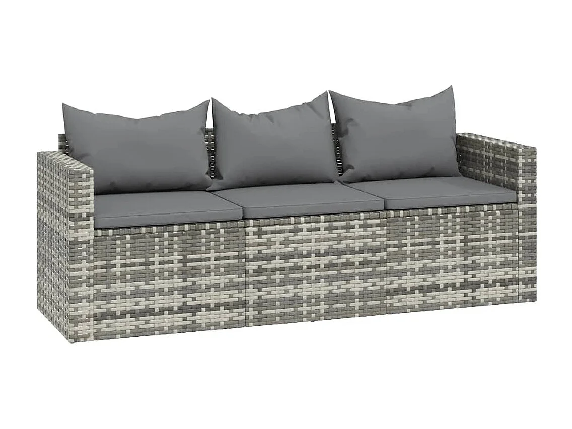 Salon de jardin 3 pcs avec coussins Gris Résine tressée