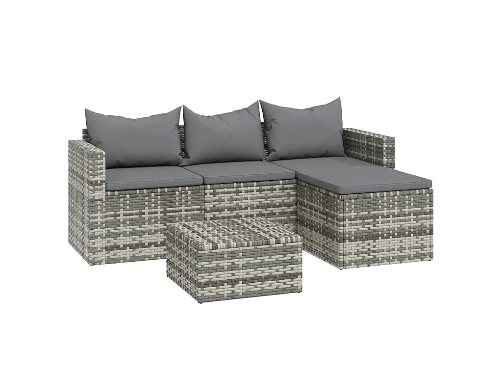 3-tlg. Garten-Lounge-Set mit Kissen Grau Poly Rattan