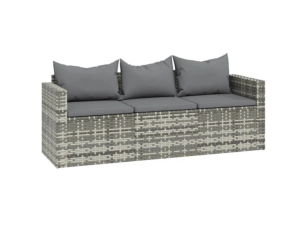 3-tlg. Garten-Lounge-Set mit Kissen Grau Poly Rattan