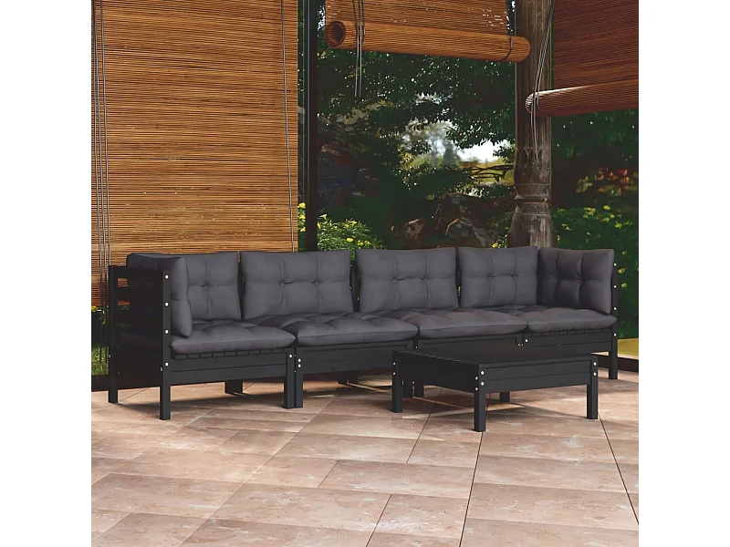 5 pcs conjunto lounge de jardim c/ almofadões pinho maciço