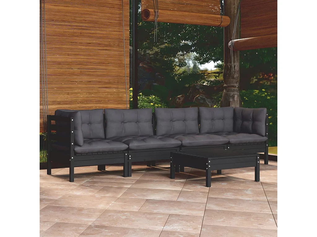 5 pcs conjunto lounge de jardim c/ almofadões pinho maciço