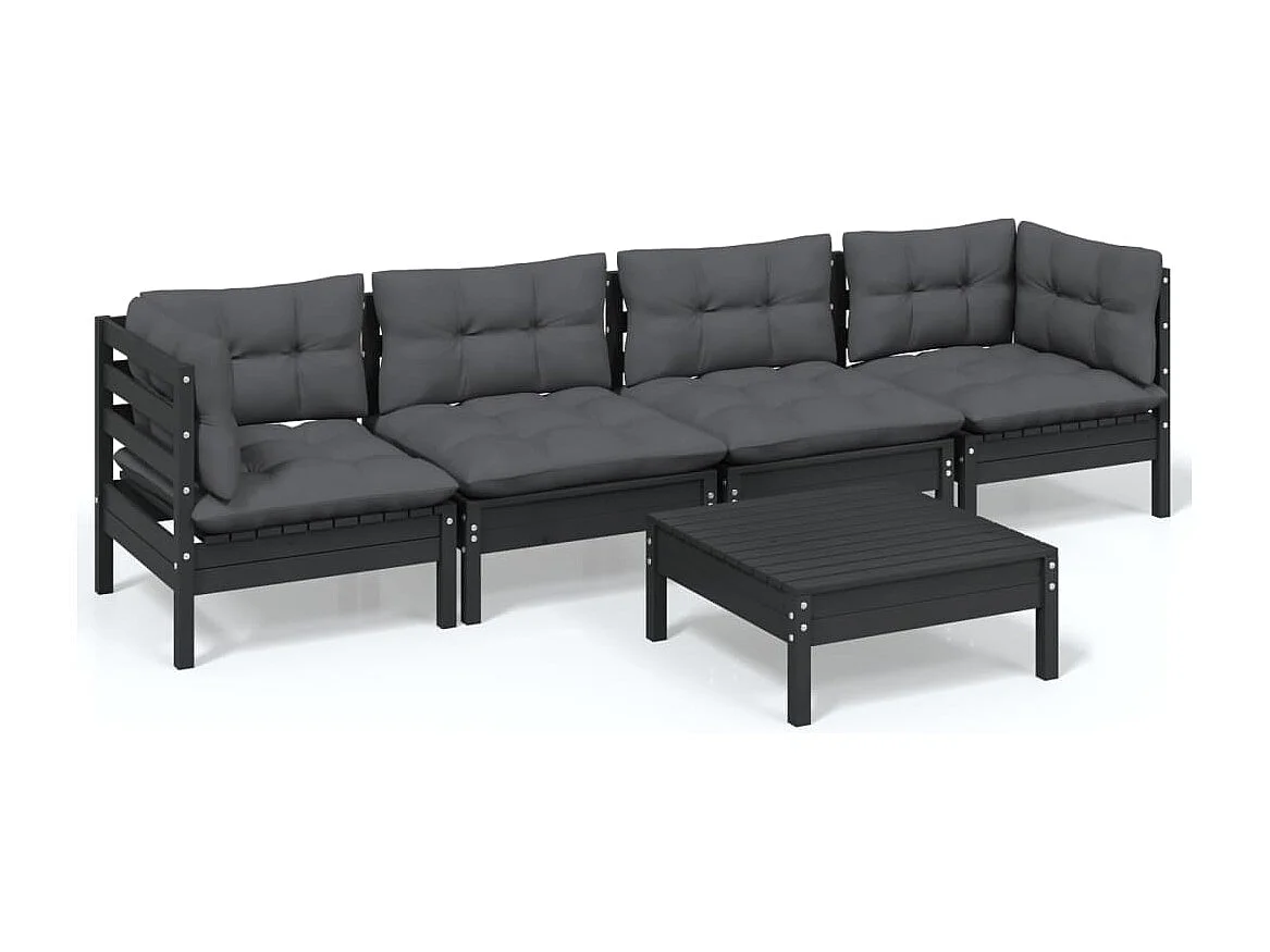 Salon de jardin 5 pcs avec coussins bois de pin massif