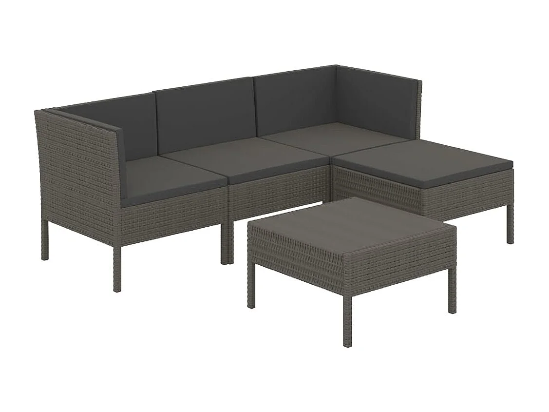 Salon de jardin 5 pcs avec coussins résine tressée gris