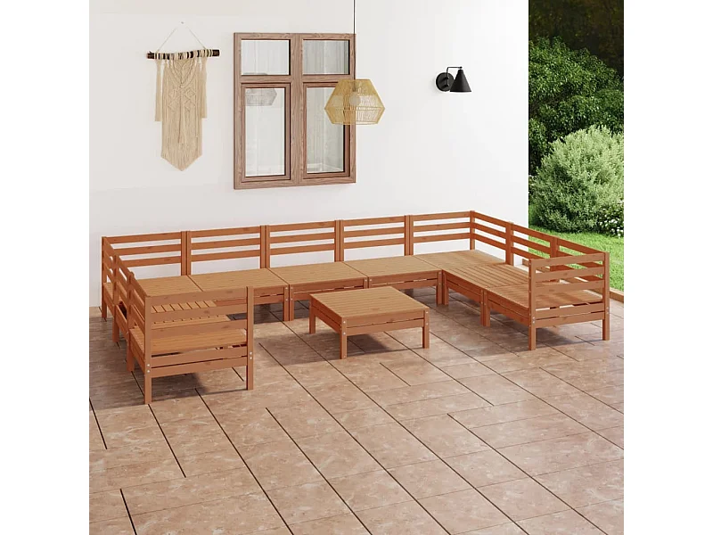 10-delige Loungeset massief grenenhout honingbruin