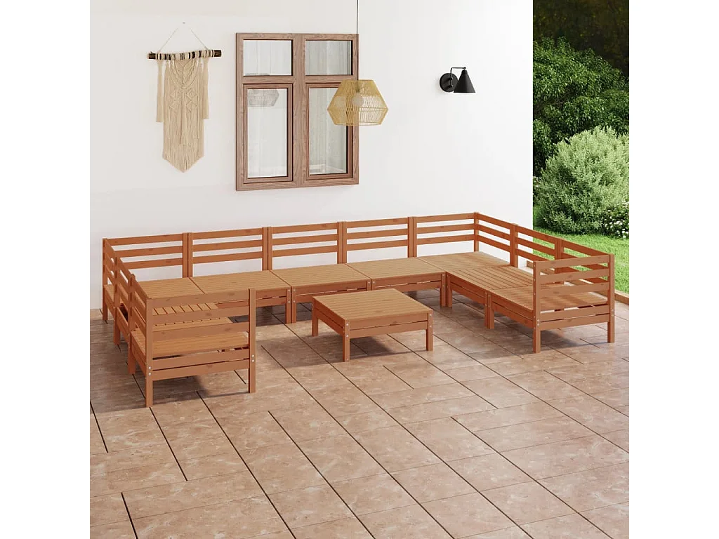 Salon de jardin 10 pcs Marron miel Bois de pin massif