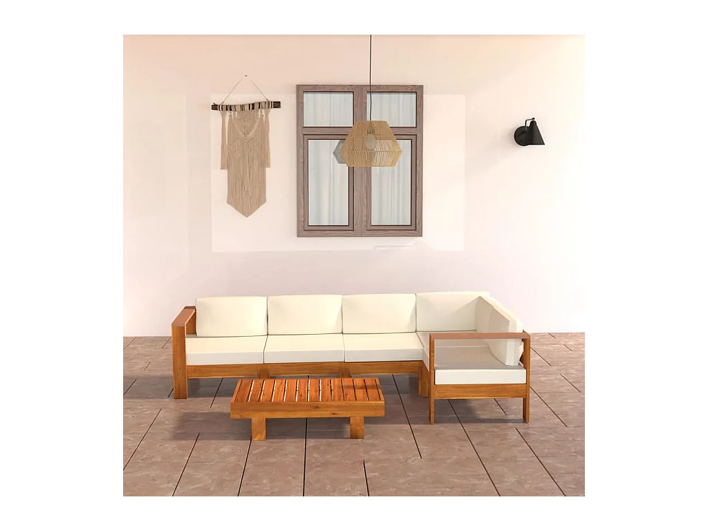 Salon de jardin 6 pièces avec coussins 100 x 60 cm Bois d'acacia