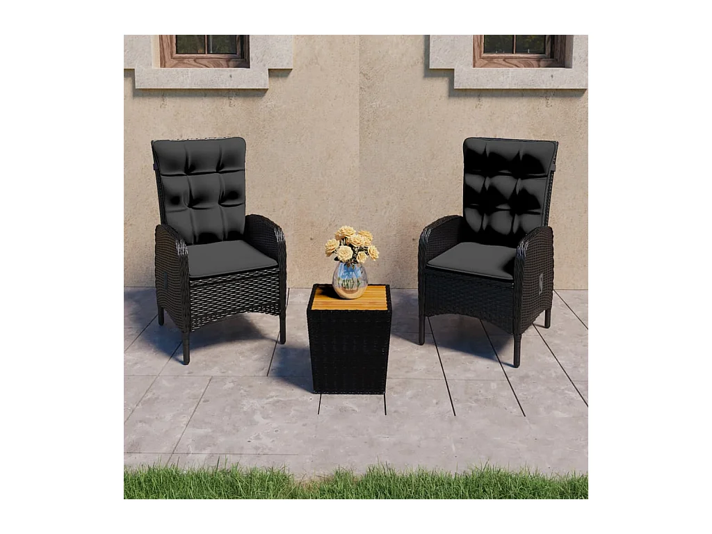Ensemble de bistro de jardin 3 pcs rotin et bois d’acacia noir