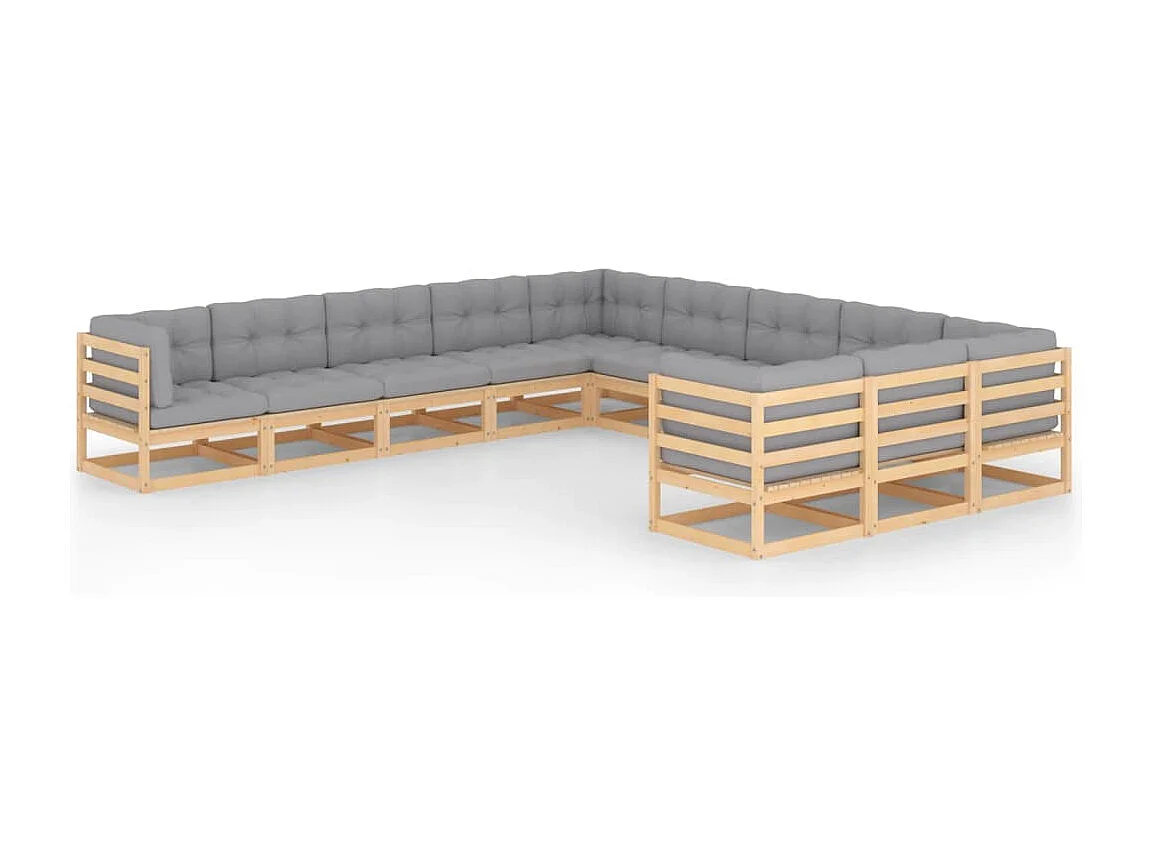 Salon de jardin 11 pcs avec coussins Bois de pin massif