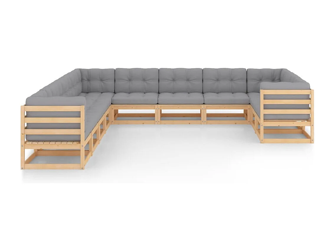 Salon de jardin 11 pcs avec coussins Bois de pin massif