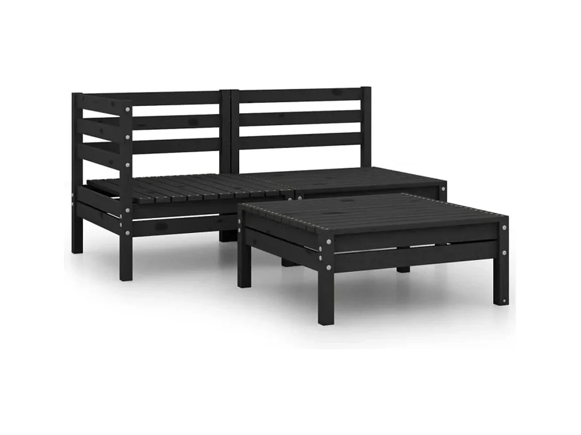 Salon de jardin 3 pcs Bois de pin massif Noir