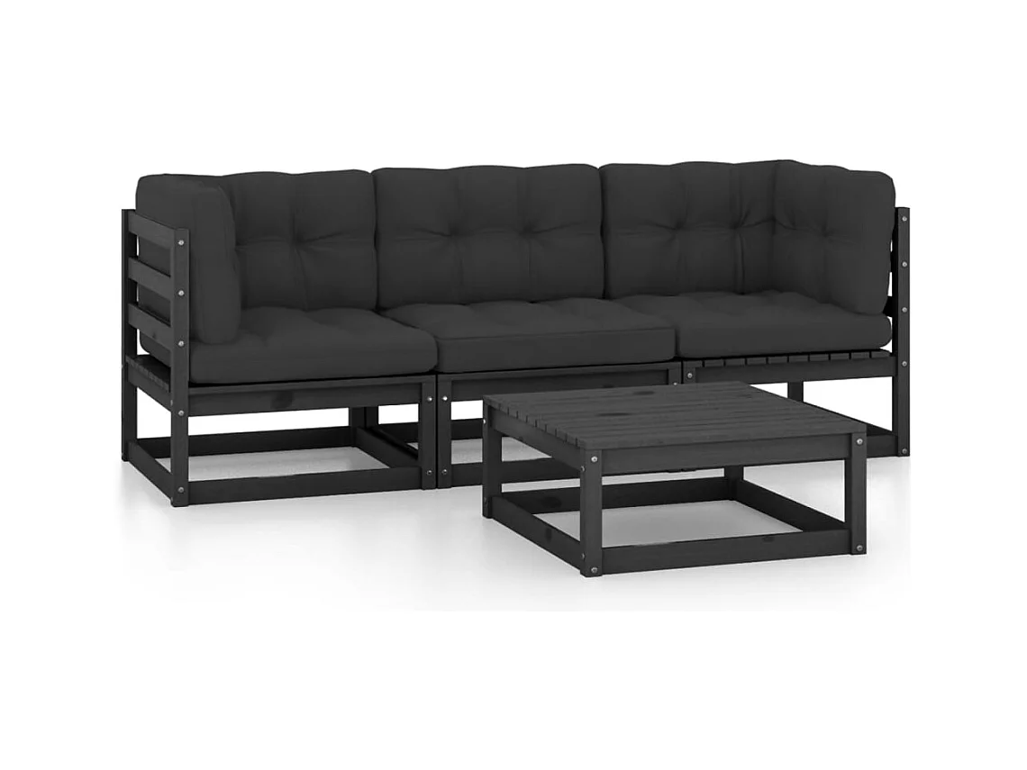 4-tlg. Garten-Lounge-Set mit Kissen Kiefer Massivholz