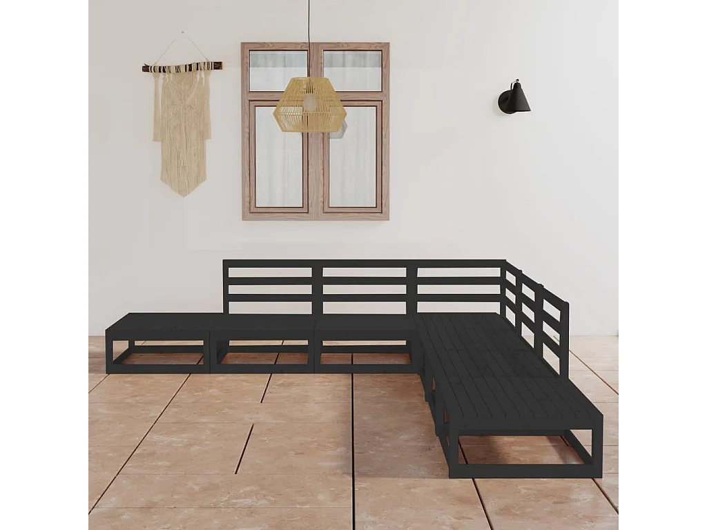 7-tlg. Garten-Lounge-Set Schwarz Massivholz Kiefer