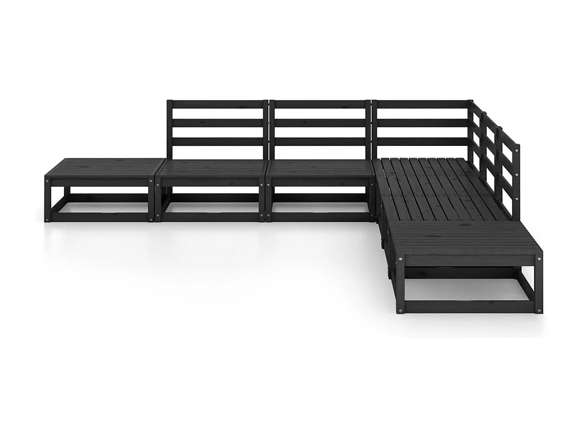 7-tlg. Garten-Lounge-Set Schwarz Massivholz Kiefer