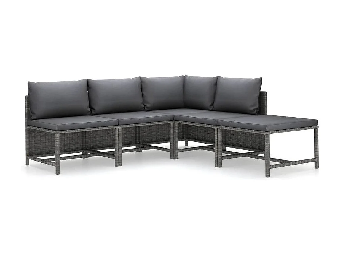 5-tlg. Garten-Lounge-Set mit Kissen Poly Rattan Grau