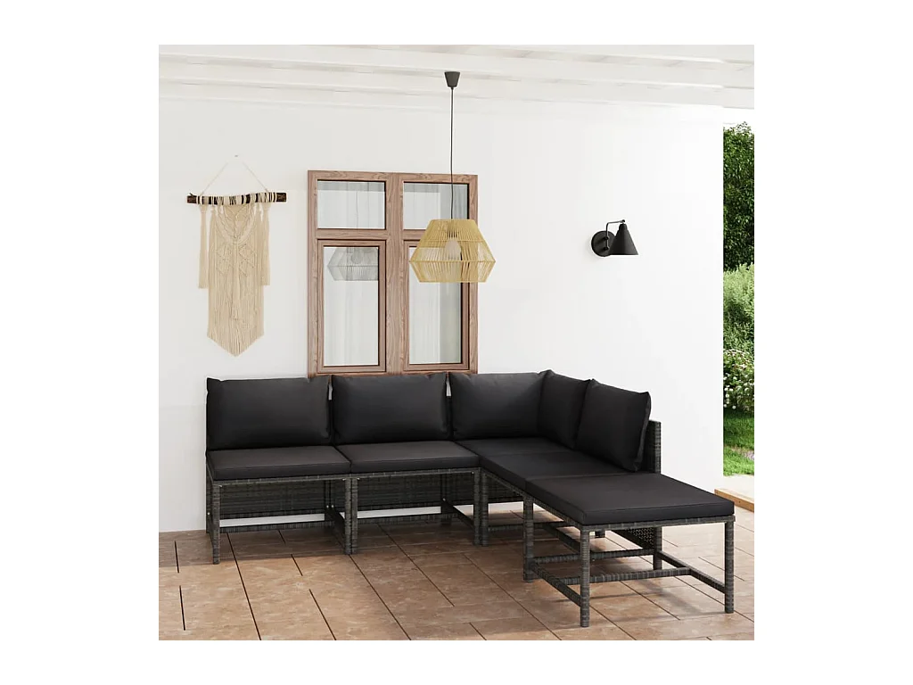 Salon de jardin 5 pcs avec coussins Résine tressée Gris