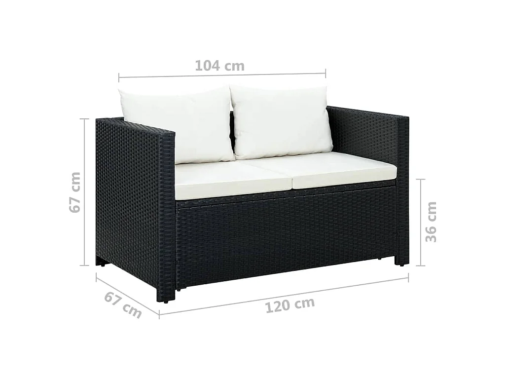Salon de jardin 3 pcs avec coussins Résine tressée Noir