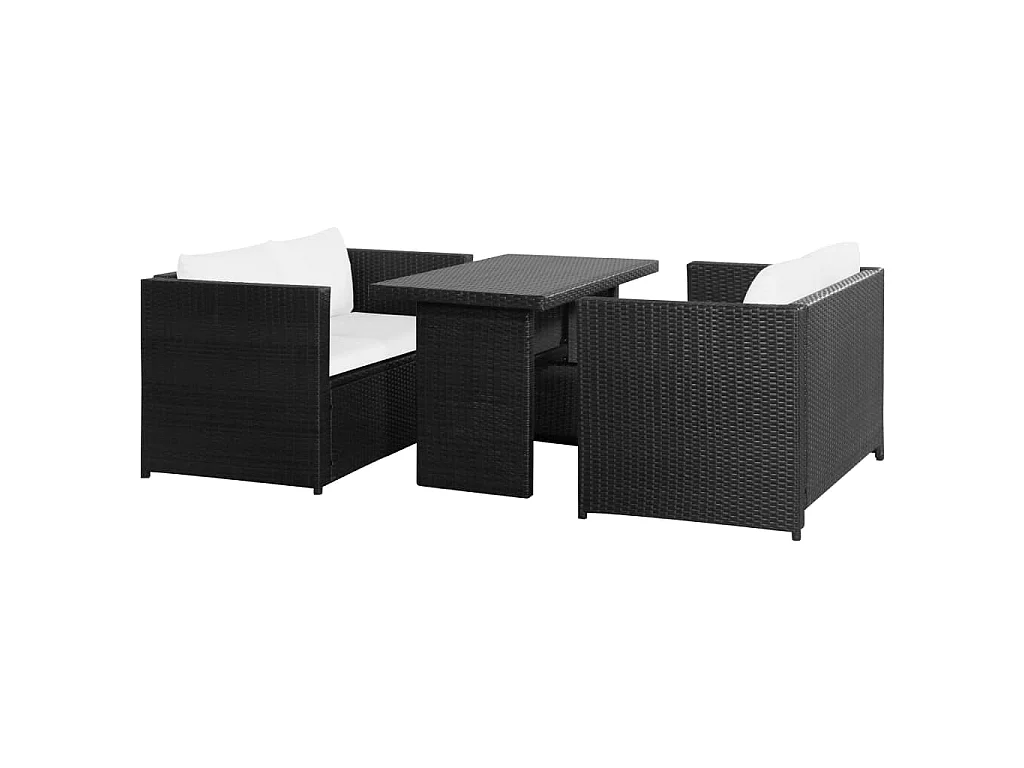Salon de jardin 3 pcs avec coussins Résine tressée Noir