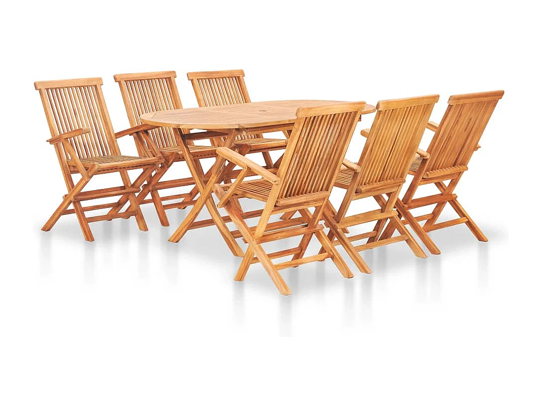 Ensemble à manger d'extérieur pliable 7 pcs Bois solide de teck