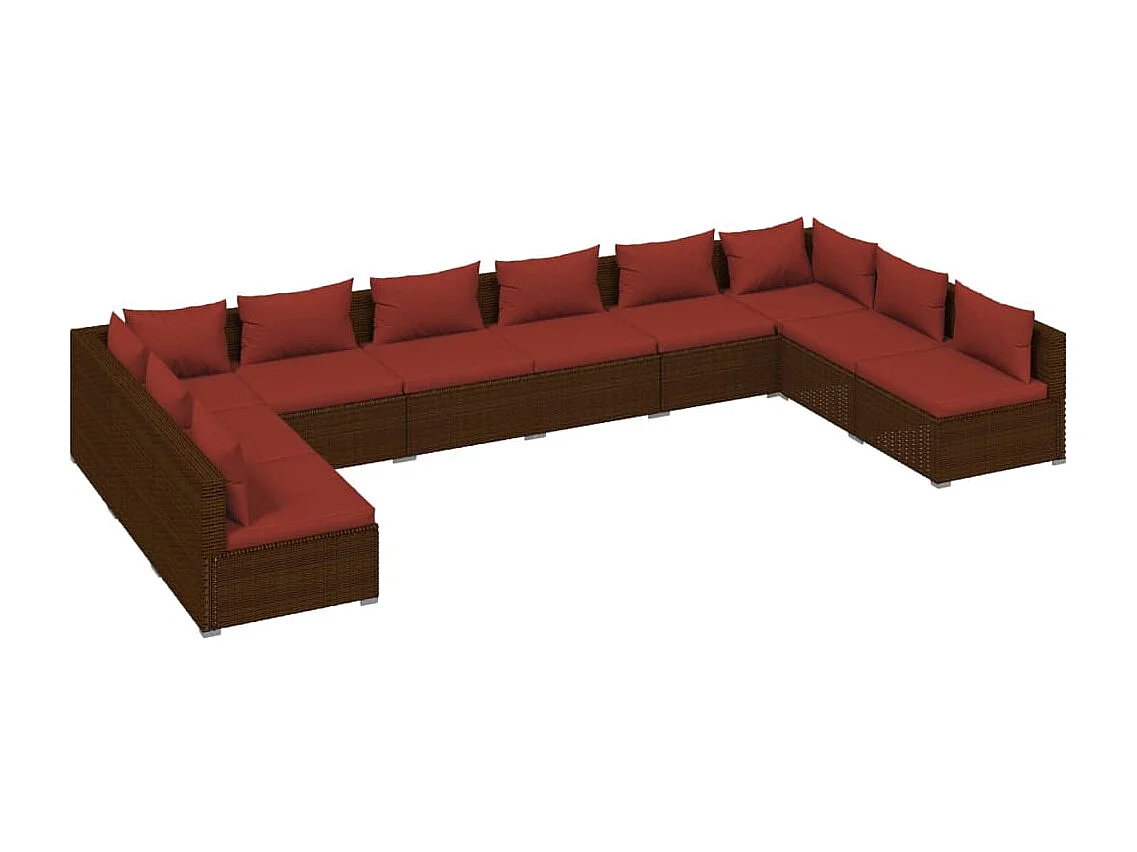 Set muebles de jardín 10 pzas y cojines ratán sintético marrón
